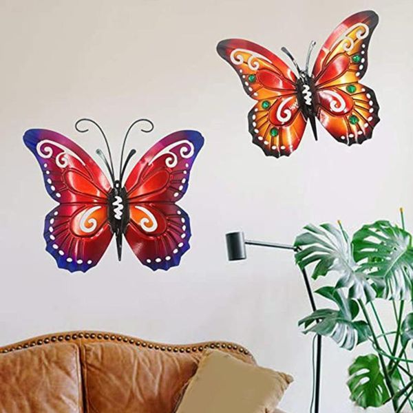 

decorative objects & figurines 2pcs metal butterfly wall decor outdoor art colorful hanging double wings butterflies for garden
