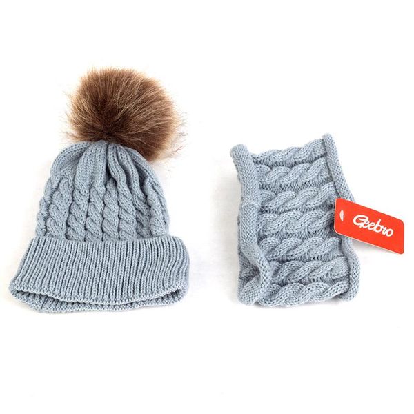 

beanies cute children beanie hat with faux fur pompom scarf set knitted ribbed style cap for winter autumn warm skull kids baby