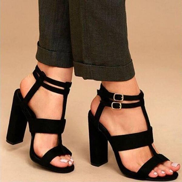 

women sandals slides buckle outdoor ladies pu leather thick heel comfy chic soft summer woman fashion shoes 2021, Black