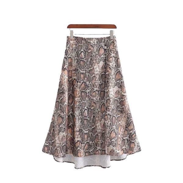 

vintage woman snake print side slit skirt 2021 spring autumn fashion ladies a-line skirts female elegant soft botton, Black