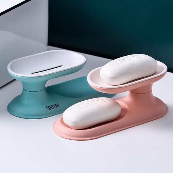 

creative bathroom double layer soap box rectangular storage holder rotatable drain gadgets dishes