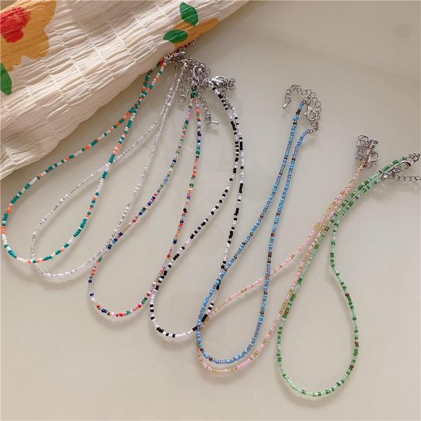 

chokers korean retro necklace colorful beaded sead beads rainbow bohemian design necklaces jewelry wholesale, Golden;silver