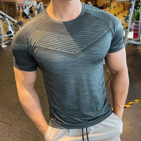 

summer compression breathable short sleeve men running fitness tshirt elastic quick dry sports bodybuilding training shirts jerseys, Black;blue