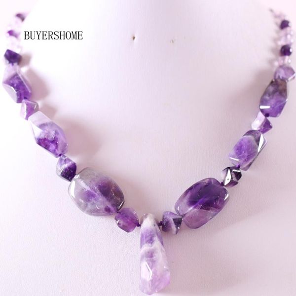 

handmade beaded necklace natural stone round purple crystal quartz for women jewelry gift re132 pendant necklaces, Silver
