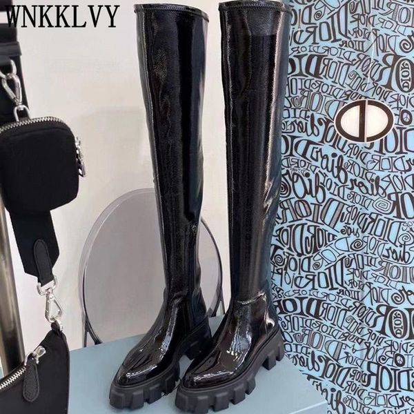 

boots thick bottom non falling elastic over knee women autumn winter platform shoes thin leg long booties 2021, Black