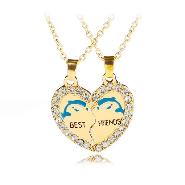 

pendant necklaces gold cute dolphin love heart rhinestone necklace porpoise delphis friends letter choker jewelry gift, Silver