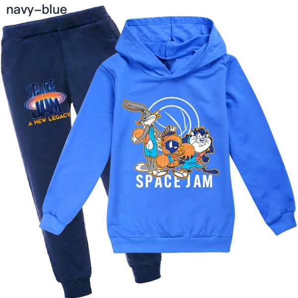 Completi di abbigliamento 2021 Boy Autumn SPACE JAM 2 Felpa a maniche lunghe + pantaloni PCS Set Neonata Vestiti per cartoni animati Felpe con cappuccio per bambini Vestito di compleanno