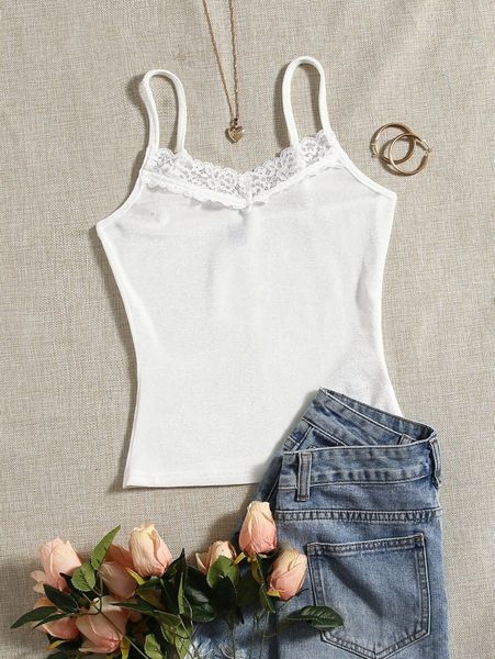

solid lace trim cami i4j9#, White