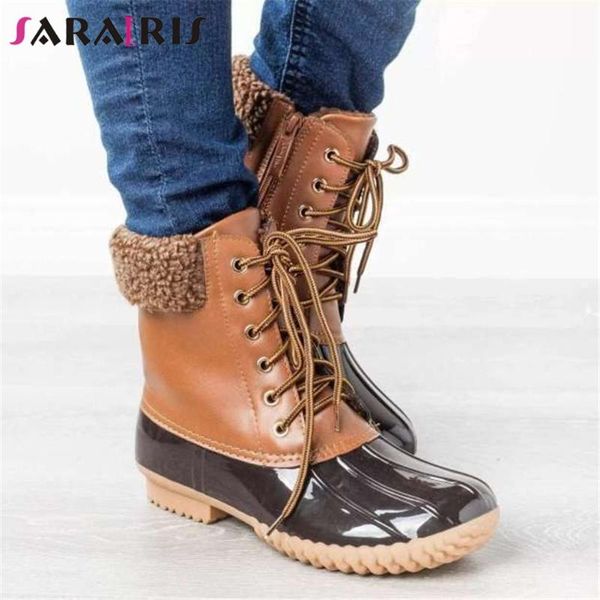 

boots sarairis 36-42 ladies casual ins shoelace waterproof women fashion mixed colors retro ankle shoes woman, Black