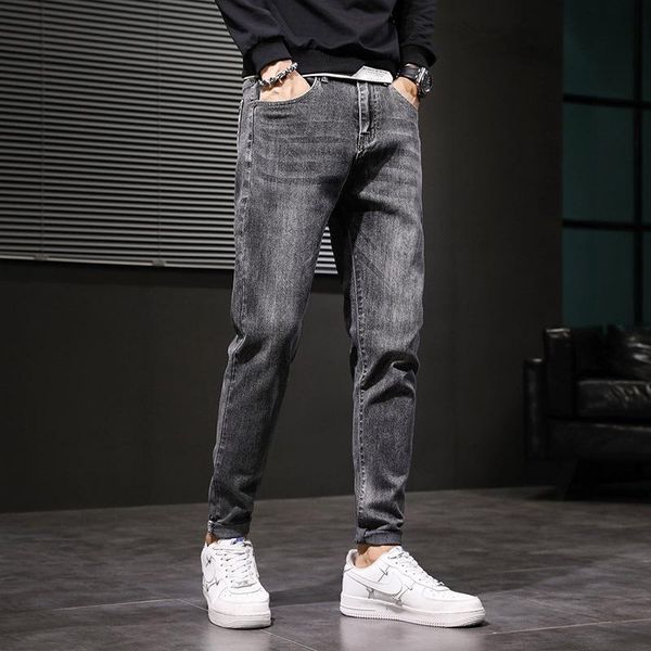 

men's jeans jmen's non-elastic straight leg loose casual trend korean style trendy brand autumn and winter pants micro, Blue