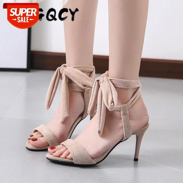 

gladiators high heels ankle strap thin sandals fashion summer shoes elegant open toe riband party suede sandal women #w31q, Black
