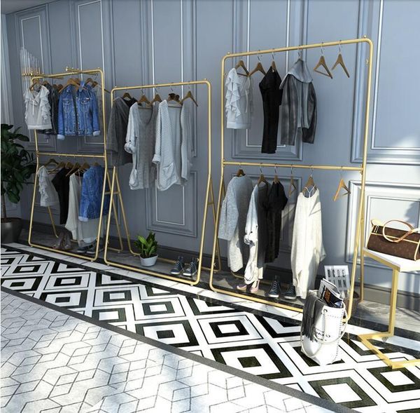 

hangers & racks golden display rack, floor-mounted wall-mounted front-mounted side-mounted rack of clothing store