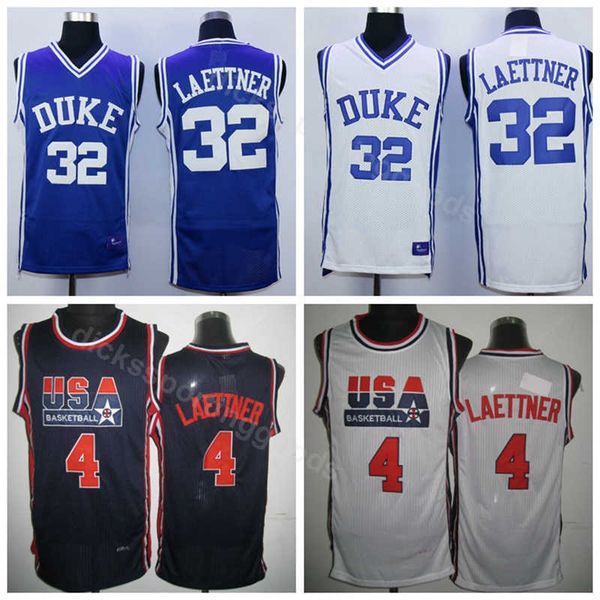 

college 1992 usa team one 4 christian laettner jersey 32 men college basketball duke blue devils jerseys blue white away team color, Black