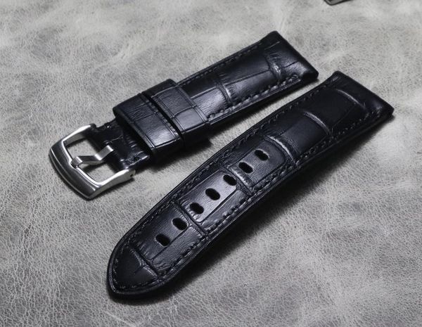 

watch bands crocodile grain genuine leather calfskin watchband 24mm men strap band accessories wristband black brown