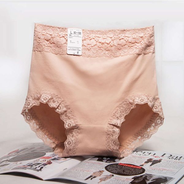 

medium and high waist abdomen closing large women's lace underwear pure cotton crotch briefs women, Black;pink