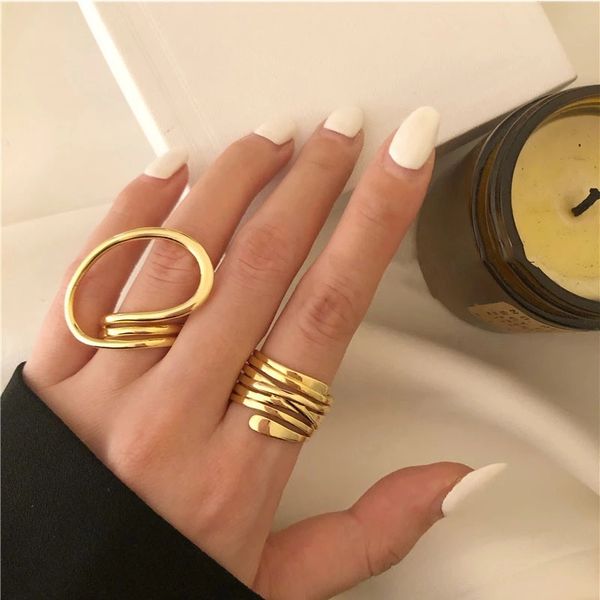 

2pcs/set vintage geometric exaggerated rings set for women big korean style gothic hip hop punk jewelry party accessories, Silver