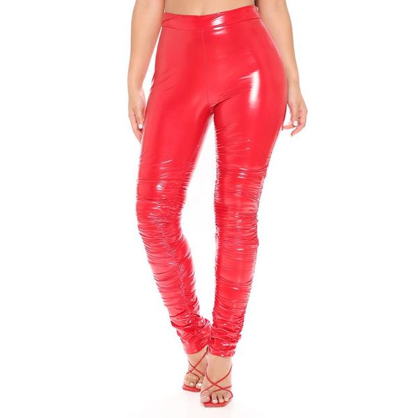 

women's pants & capris bodycon pvc leather pencil women pleated trousers ladies high waist slim stretch patent clubwear custom, Black;white