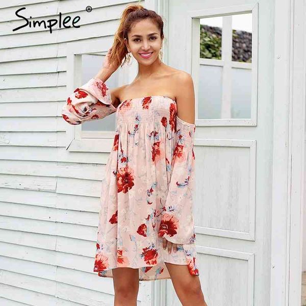 

strapless floral print summer women off shoulder short flare sleeve casual boho chic beach dress vestidos 210414, Black;gray