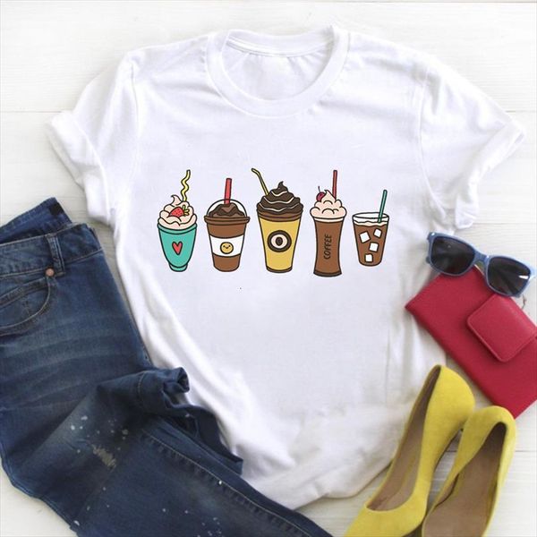

men cartoon coffee ice cream short sleeve fashion ladies summer t tee female clothes mens graphic, White;black