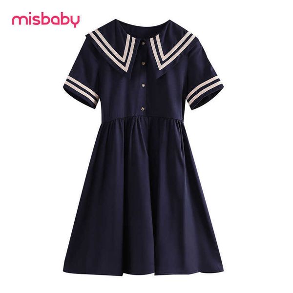 Matrosenkragen Marineblaues Kleid Kinderkleidung Mädchen 10 bis 12 Japanische Mode Kawaii Preppy Style Kurzarm Plus Size Sommerkleid 14 Q0716