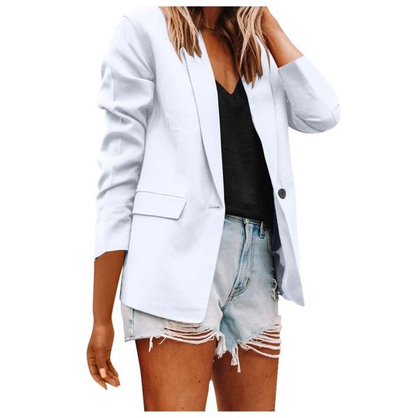 

women's suits & blazers button pockets solid color lapel slim casual female cardigan western style temperament winter ladies suit coat, White;black