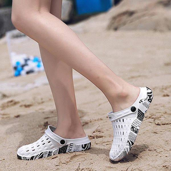 

slippers printed hollow men and women summer beach couple bird nest half wading shoes lazy casual 2021, Black