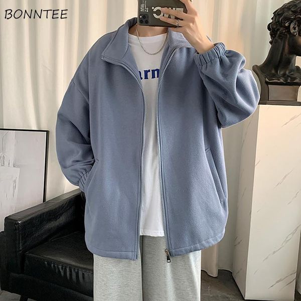

men's jackets loose solid men casual fashion turn-down collar zipper coats male vintage all-match couple stylish ins bf autumn ulzzang, Black;brown