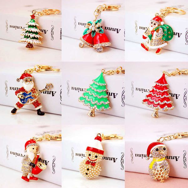 Novo Natal Enamel Metal Chaveiros Luxuoso Strass Snowman Santa Claus Christmas Tree Key Chaveiro Jóias Presentes G1019
