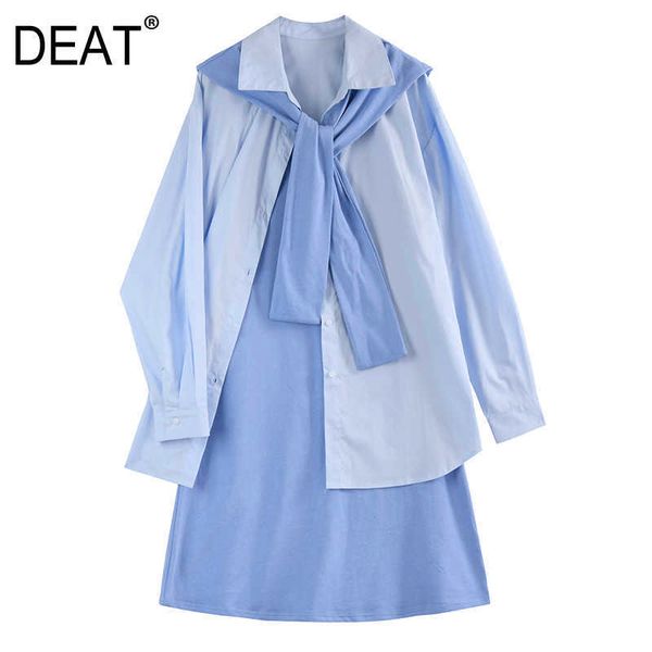 

[deat] spring summer fashion loose fit long sleeve turn-down collar solid color chic elegant dress women 13q350 210527, Black;gray