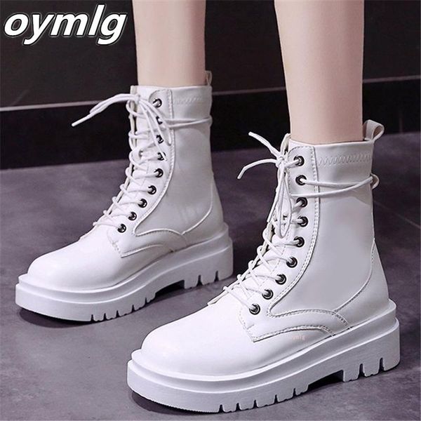 

boots 2021 autumn winter ankle fashion round toe women lace up platform woman botas mujer motorcycle high heel boot, Black