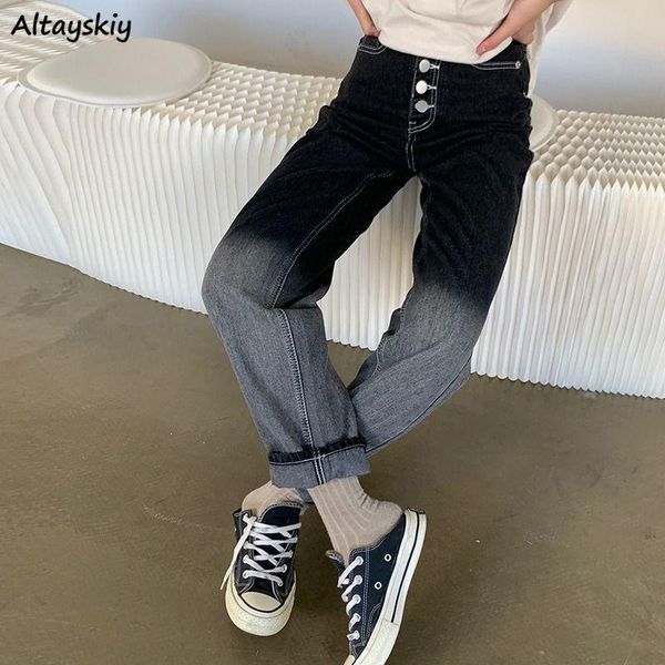 

women's jeans women black patchwork straight spring 2021 all-match ulzzang high waist full length denim female chic trousers streetwear, Blue