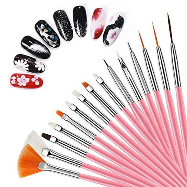 

sets x 15 pcs nail art acrylic brush set painting pen salon tools pink / white decoration kit g0024 brushes, Yellow