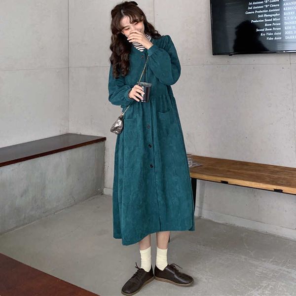 

women's t-shirt autumn winter long sleeve plus size es for women korean fashion vintage single-breasted green midi corduroy vestid, White