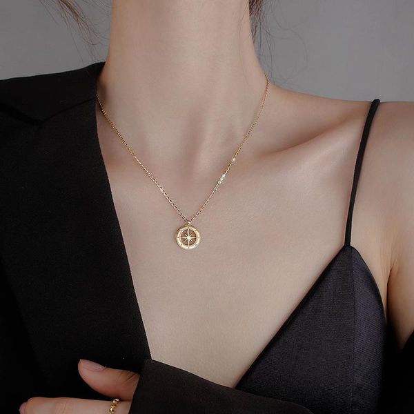 

pendant necklaces eight-pointed star necklace female 2021 ins cold wind light luxury niche design sense net celebrity wild clavicle chain, Silver