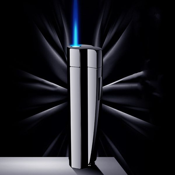 2021 Neue Metall Winddichte Zigarettentasche Zigarettenanzünder Side Drücken Sie Zündstrahl Feuerzeug Blaue Flamme Nachfüllbare Butanegas-Feuerzeuge Gadgets