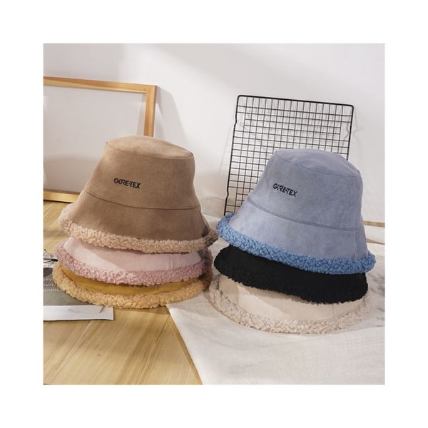 

fashion korean cashmere fisherman's hat warm two-sided cute versatile suede basin cap, Blue;gray