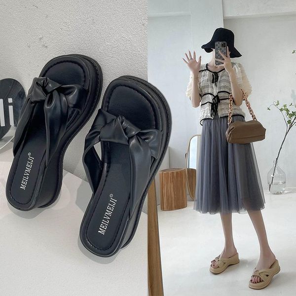 

slippers women's flip flops 2021 summer the fashion all-match comfortable open toe sandals platform shoes casual woman, Black