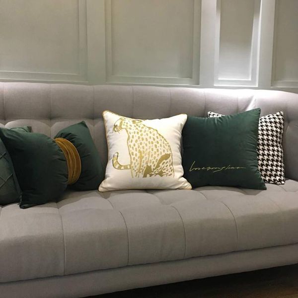 

gold embroidered leopard pillow cushion cover cojines decorativos para sofa decorative pillows women for home green coussin cushion/decorati