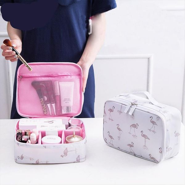 

women travel big cosmetic bag cartoon flamingo function makeup trunk zipper make up organizer storage pouch toiletry kit box