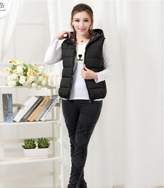 

women's vests lady waistcoats vest female cardigans jacket winter warm colete feminino de inverno women coats down with hood womens coa, Black;white