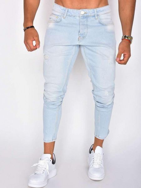 

men zip fly ripped jeans m8ue#, Blue