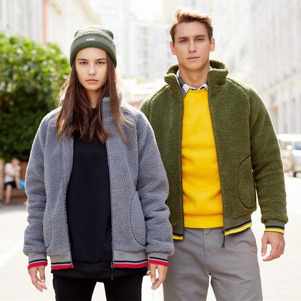 

men's hoodies & sweatshirts 2021men lamb wool zipper casual thick jacket autumn winter warm cashmere sweatshirt coat male stripes for c, Black