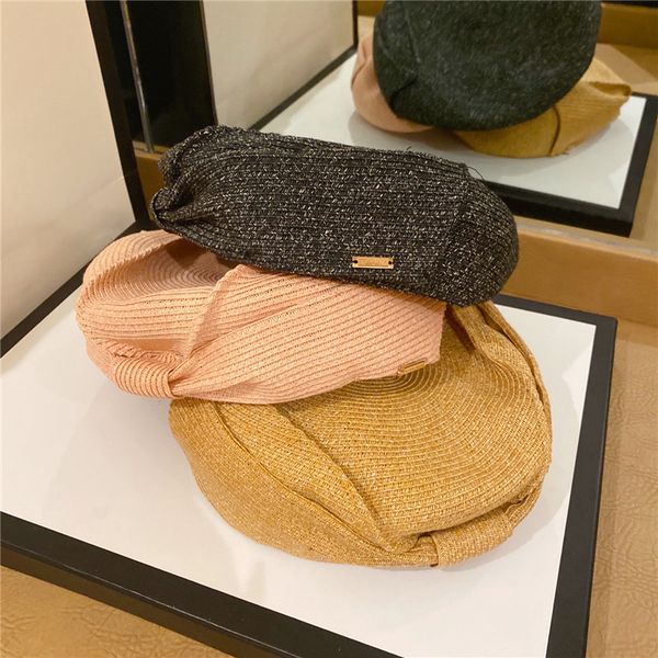 

straw beret women's summer bow straw thin foldable painter's sunscreen hat, Yellow