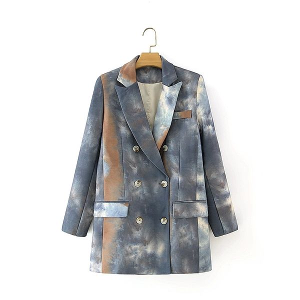 

spring and summer women's long jacket retro tie-dye long-sleeved ladies suit high-quality double-row coat 210527, White;black
