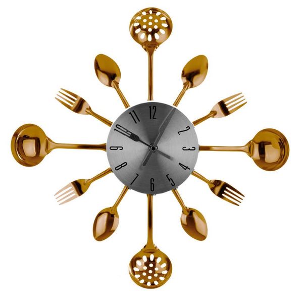 

round casual housewares cutlery dining room battery powered quartz home decor pointer wall clock stainless steel quiet kitchen clocks