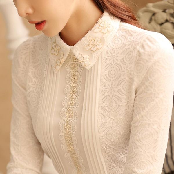 

women's blouses & shirts 3xl plus size lace blouse shirt fashion woman 2021 long sleeve women elegant blusas 812b 50, White