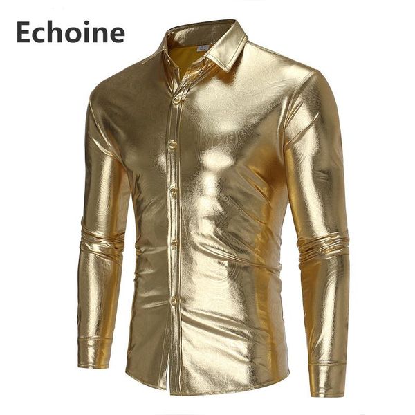 

autumn men gold coated metallic paisley shirt night club wear slim fit chemise homme casual button down mens shirts men's, White;black