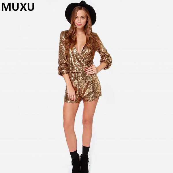 

women's jumpsuits & rompers muxu women sequins glitter jumpsuit gold v-neck party europe and the united states body, Black;white