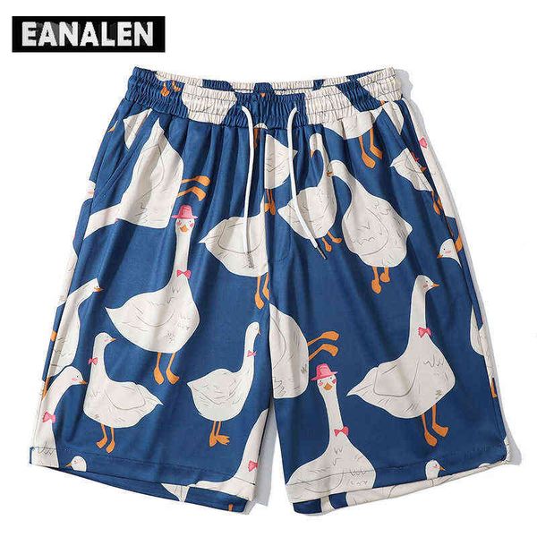 

summer creative swan duck graphic beach pants men's retro harajuku sports quick-drying drawstring running basketball shorts show g1209, White;black
