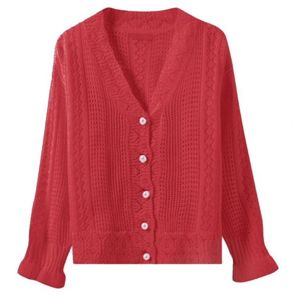 

women's knits & tees loose women sweater cardigan solid color v neck long sleeve single-breasted autumn winter hollow ladies knitted co, White